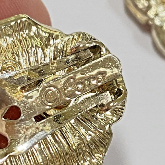 Vintage Coro Clip On Earrings Mid Century Textured Silvertone & Orange Art Glass - Picture 3 of 6